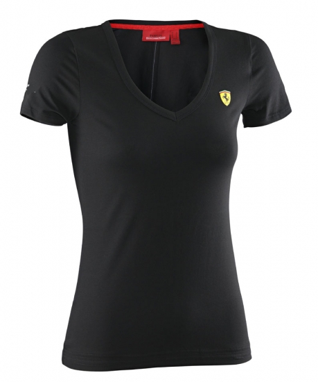 Ferrari Ladies Black V-Neck Tee Shirt