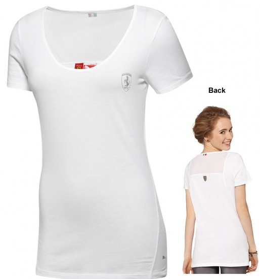 Puma Ferrari Ladies White Shield Long Tee Shirt
