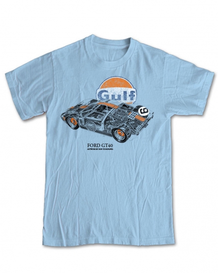 Ford GT40 Gulf Retro Blue Tee Shirt